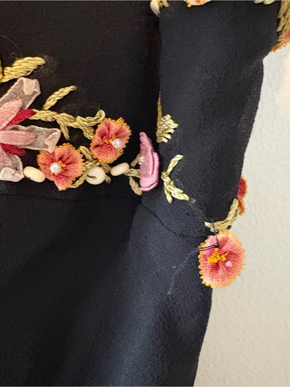Vintage 90s Sue Wong black silk floral beaded asymmetrical hem dress - Picture 10 of 10